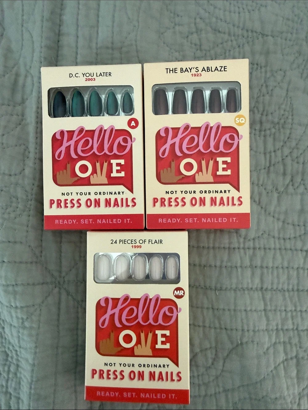 Hello OVE Press-On Nails - Multi Pack (Green, Purple, White)